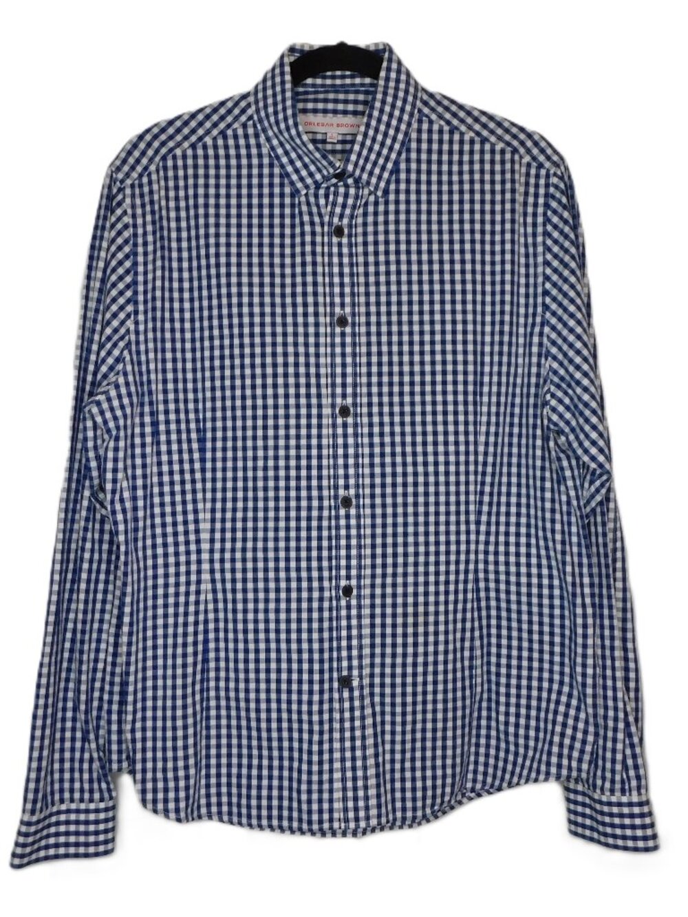Orlebar Brown Blue & White Gingham Fitted Button Down Shirt | EUC | L